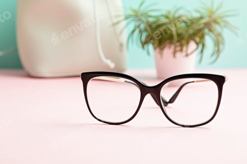 Preview: Stylish eyeglasses over pastel background. Optical store, eye test, vision examination at optician