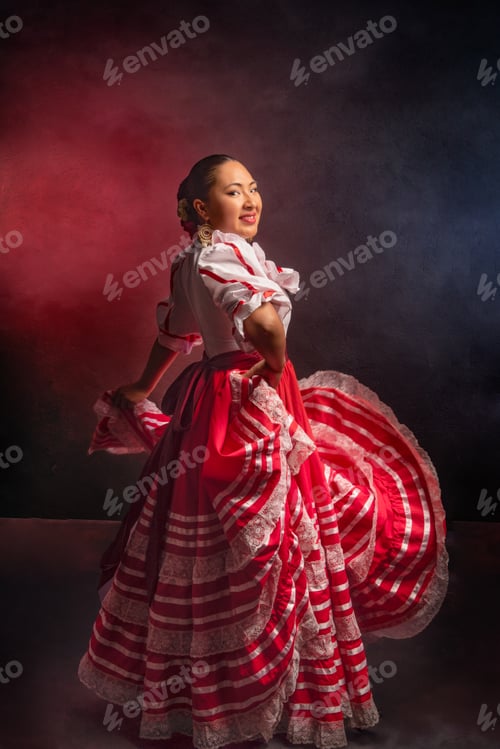 Preview: A woman in a red and white dress is dancing