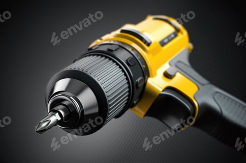 Preview: Yellow electric screwdriver drill close up background.