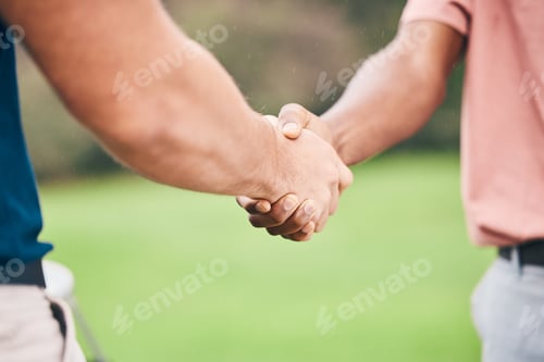 Preview: People, handshake and sport for partnership, trust or unity in community, collaboration or teamwork