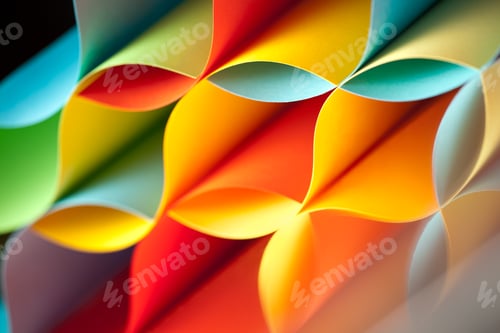 Preview: curved, colorful sheets paper with mirror reflexions