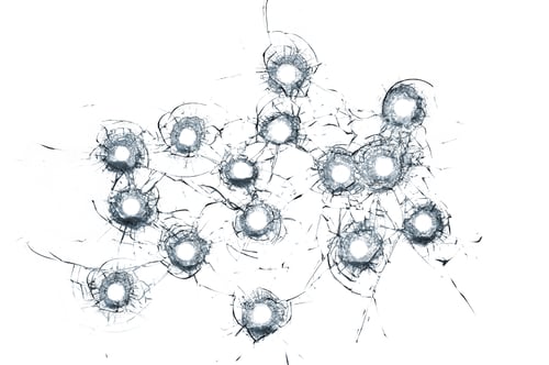 Preview: Broken glass multiple bullet holes in glass isolated on white