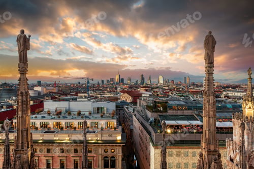 Preview: Milan, Italy City Skyline in the Evening