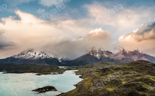 Preview: Dramatic sky over Cuernos del Paine and Paine Grande, Torres del Paine National Park, Chile