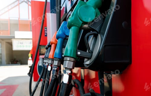Preview: Petrol pump filling fuel nozzle in gas station. Fuel dispenser. Refuel fill up with petrol gasoline.