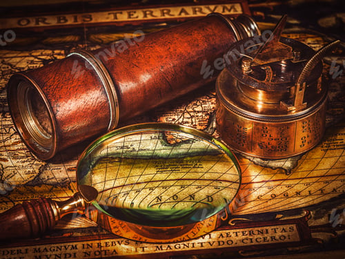 Preview: Old vintage compass on ancient map