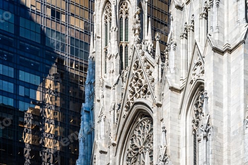 Preview: Detail of facade St Patrick Cathedral of New York City, USA.