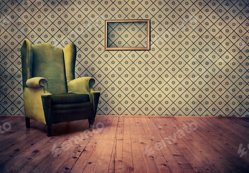 Preview: Armchair in a Room with Decorative Wallpaper