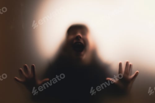 Preview: Shadowy figure, child behind glass - horror background