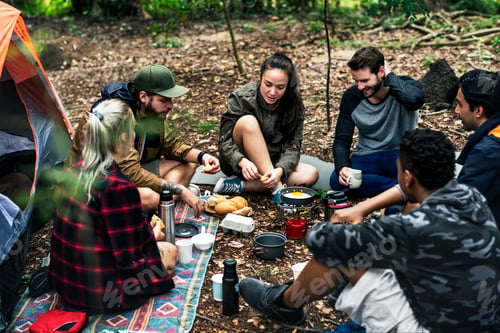 Preview: Friends camping in the forest together