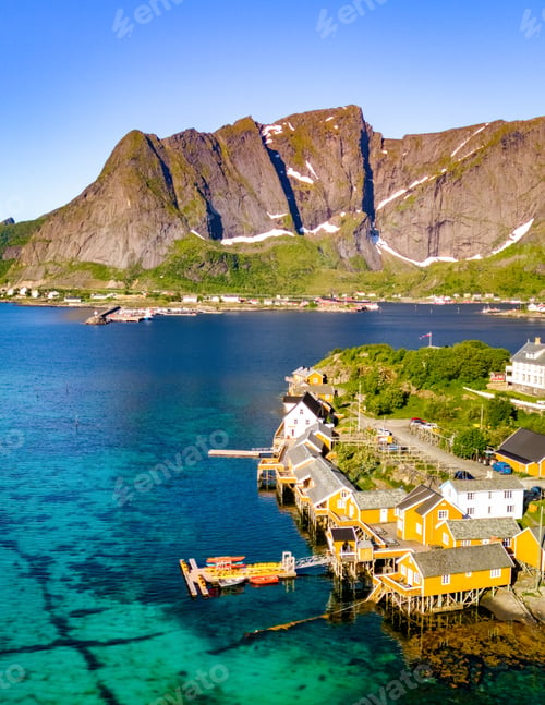 Preview: Aerial View of the Beautiful Reine Fjord, Located in the Picturesque Lofoten Islands, Norway