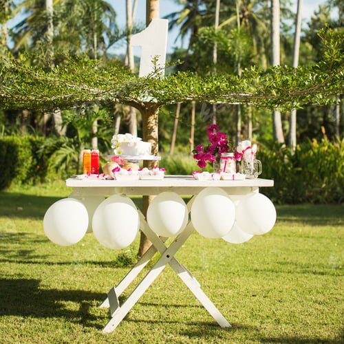 Preview: Dessert table for a party. Ombre cake, cupcakes, sweetness and flowers