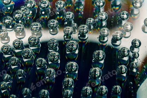 Preview: A selective focus shot of beautiful soda bubbles on a reflective disk surface