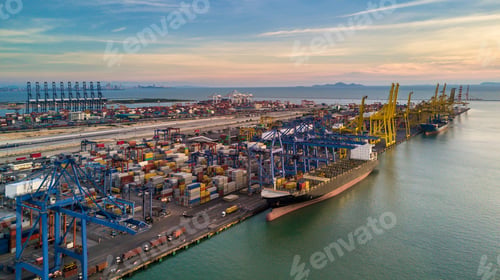 Preview: Aerial top view container cargo ship in import export business commercial trade logistic.