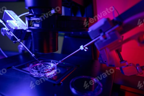 Preview: Close up of special micromanipulators extracting blastomeres