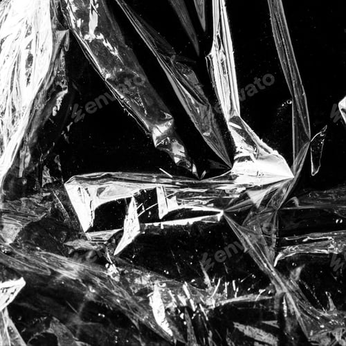 Preview: Wrinkled plastic wrap texture on a black background