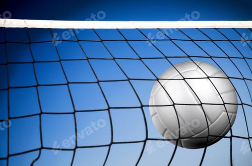 Preview: Beach Volleyball Net In Front Of A Beautiul Blue Sky By The Beach
