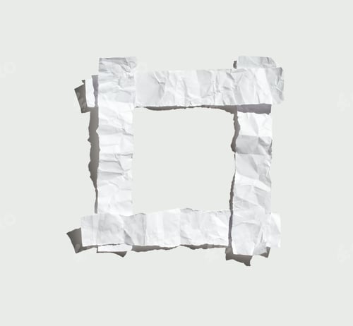 Preview: Blank frame of crumpled white paper with square shape on light background