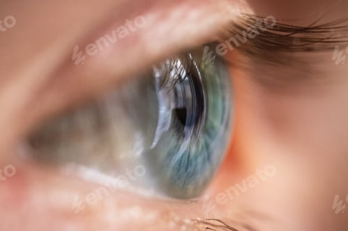 Preview: Closeup shot of a blue human eyeball on a blurred background