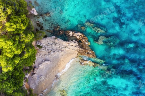 Preview: Croatia. Coast as a background from top view. Turquoise water background from top view.