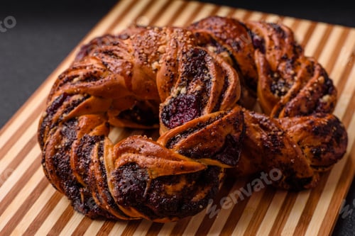 Preview: Delicious fresh baked bun with poppy seeds and berries