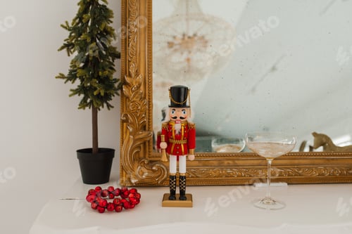 Preview: Christmas decor of the living room, nutcracker, decorative Christmas tree