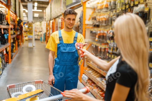 Preview: Consultant and female purchaser in hardware store