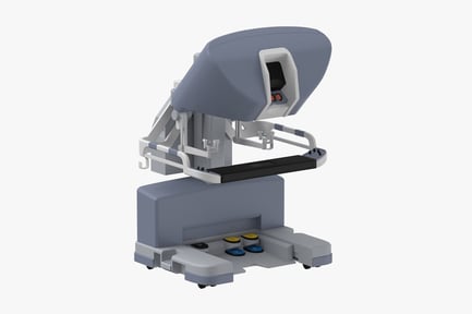 Robotic Arm Console, Gray and White Device with Complex Components and Colored Accents