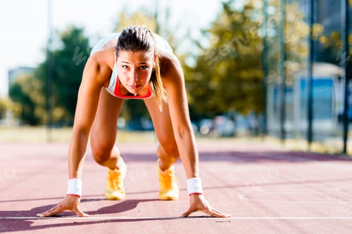 Preview: Female sprinter getting ready for the run