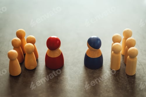 Preview: Two different groups of people standing facing to each other for equality and competition