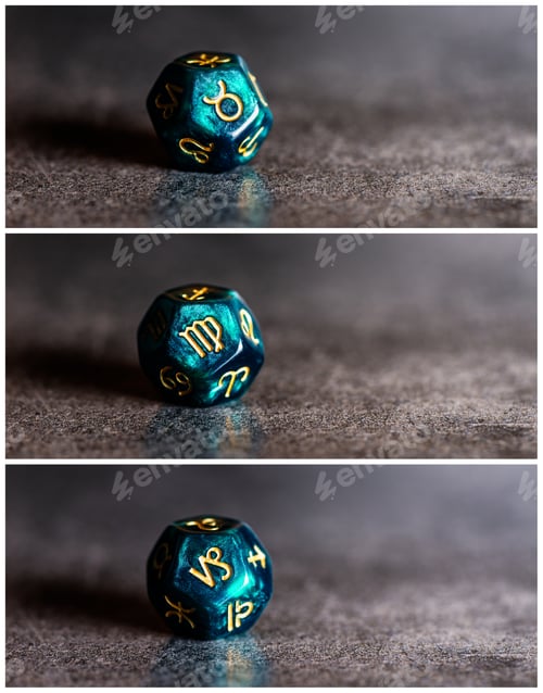 Preview: Collage photo of astro dice with Fire signs of zodiac Aries, Leo, Sagittarius