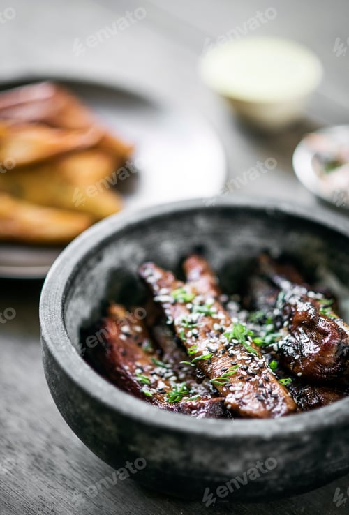 Preview: asian style barbeque spicy pork ribs with sweet soy sauce