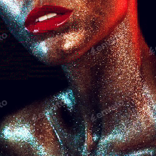 Preview: Beautyful girl with gold glitter on her face