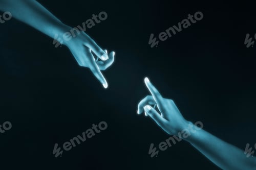 Preview: Human hands reaching for each other digital connection