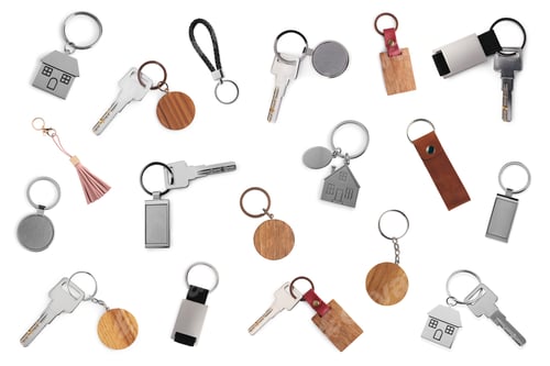 Preview: Set with keys and key chains isolated on white