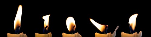 Preview: A set of candle flames isolated on black background, five images to overlay on your photos.