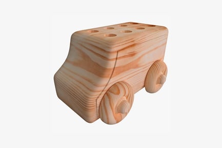 Preview: Wooden toy car with round wheels and perforated top