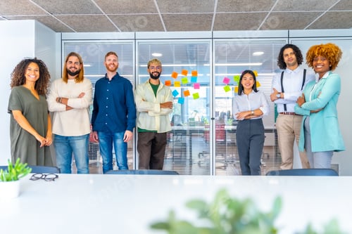 Preview: Portrait of a group of coworkers after a creative process