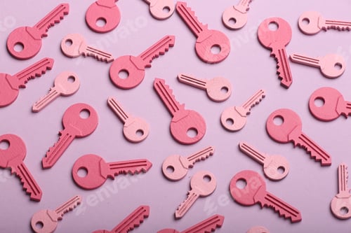 Preview: check-lock and different keys on a coloured background, the concept of protection