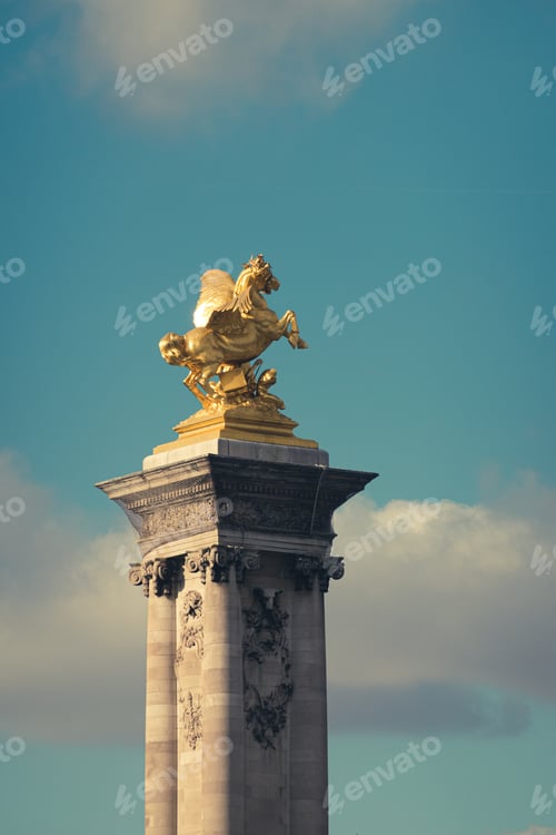 Preview: Pont Alexandre III bridge pillar in Paris France