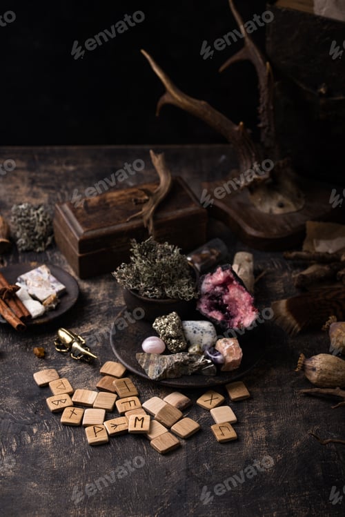 Preview: Esoteric magical background with runes.