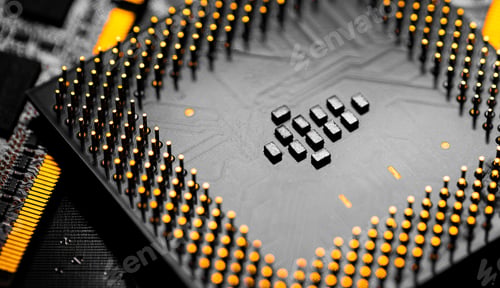 Preview: Close-up shot of an electronic circuit board with many electronic components