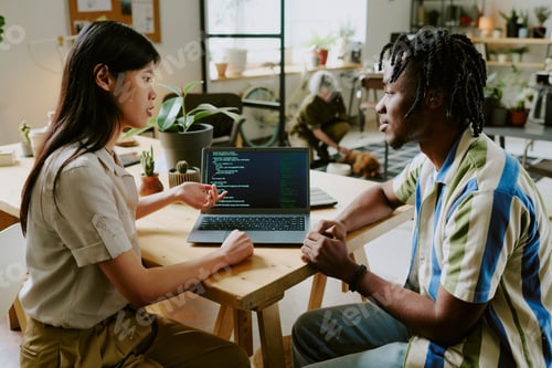 Preview: Young Black Man And Asian Woman Coworking In Office