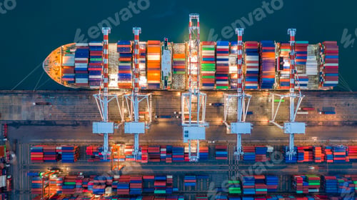 Preview: Aerial view container cargo ship, Global business import export logistic and transportation freight.