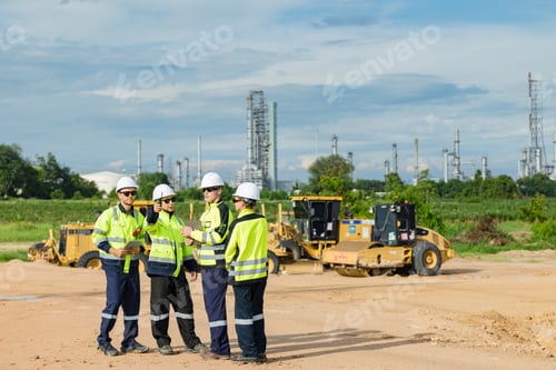 Preview: Engineer team project planning outdoor survey team, plant factory construction site group meeting