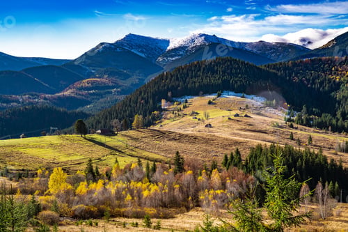 Preview: Beautiful forests covering the Carpathian mountains and a small village