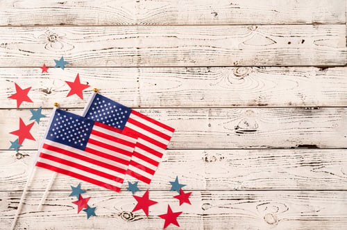 Preview: USA national flags on white wooden background