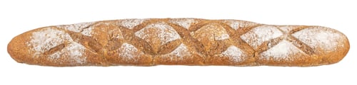 Preview: Fresh traditional french long baguette buckwheat baguette isolated on white, top view