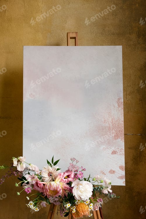 Preview: Painted canvas mockup with a bouquet of flowers