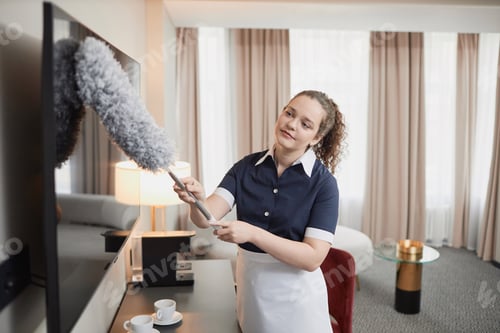 Preview: Smiling Maid Cleaning Hotel Room